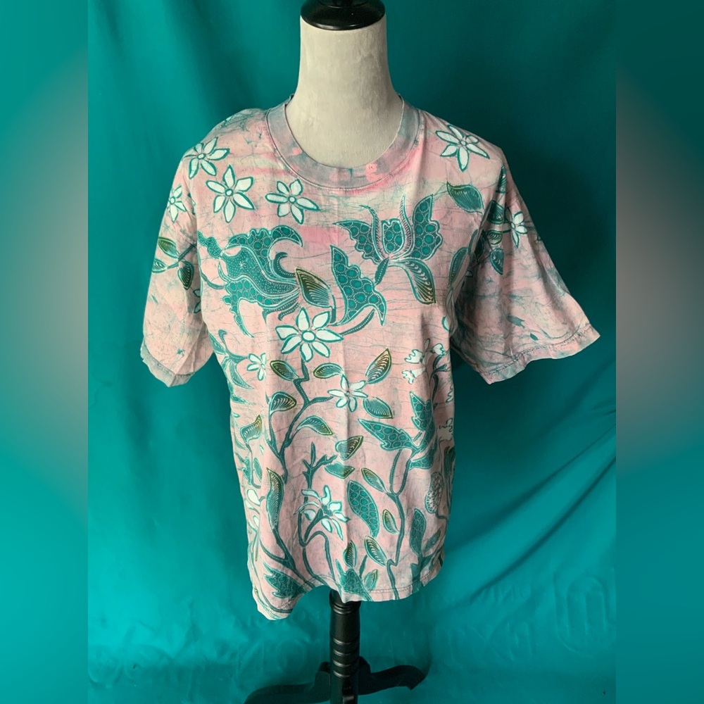 Keris Fashion Pink/Teal Sea Life Design, Cotton-wax process short sleeve tee NWT
